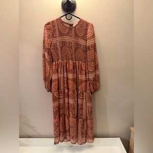 bohme Rust and Cream Printed Midi Dress